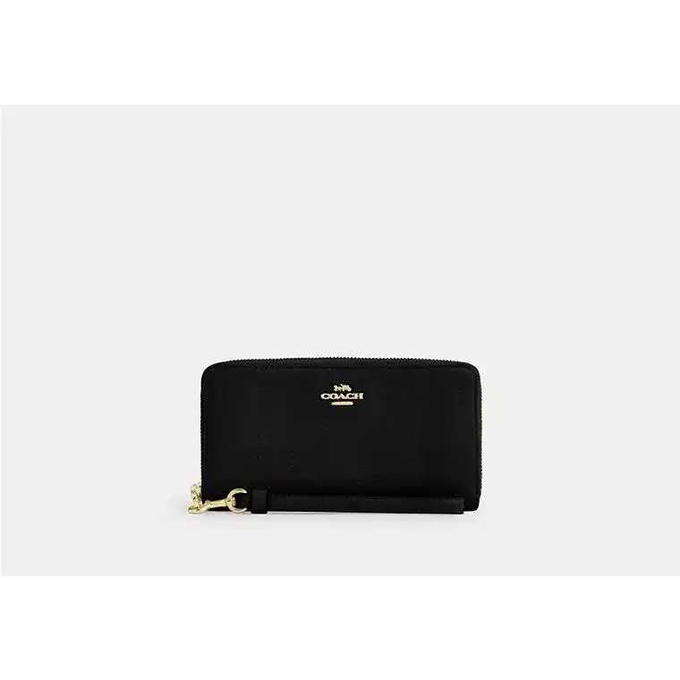 Long Zip Around Wallet with Strap CEL63 SMOOTH LEATHER/GOLD/BLACK by Coach