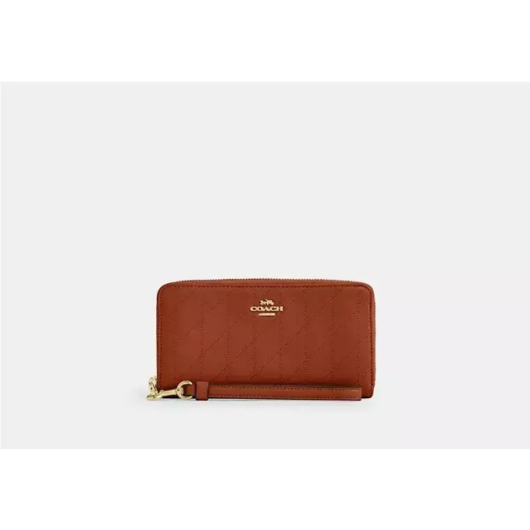 Long Zip Around Wallet with Strap CEL63 SMOOTH LEATHER/GOLD/CINNAMON by Coach