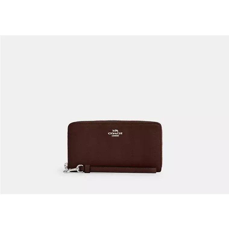 Long Zip Around Wallet with Strap CEL63 SMOOTH LEATHER/SILVER/MAPLE by Coach