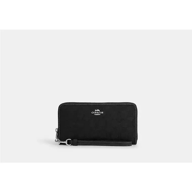 Long Zip Around Wallet with Strap CU150 NON LEATHER/SILVER/BLACK/BLACK by Coach