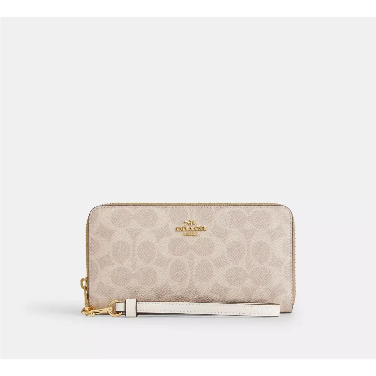 Long Zip Around Wallet with Strap CW778 GOLD/SAND/CHALK by Coach