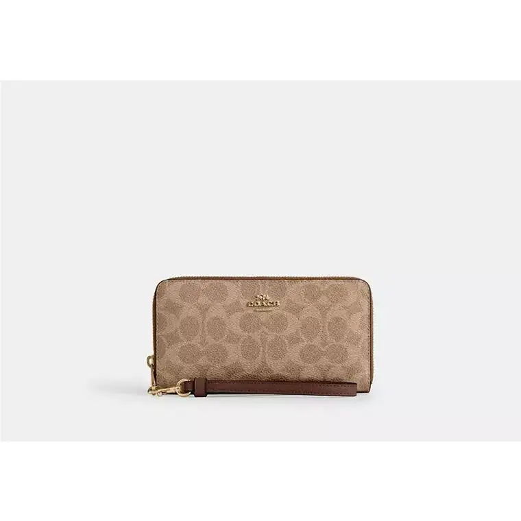 Long Zip Around Wallet with Strap CW778 GOLD/TAN/BROWN by Coach