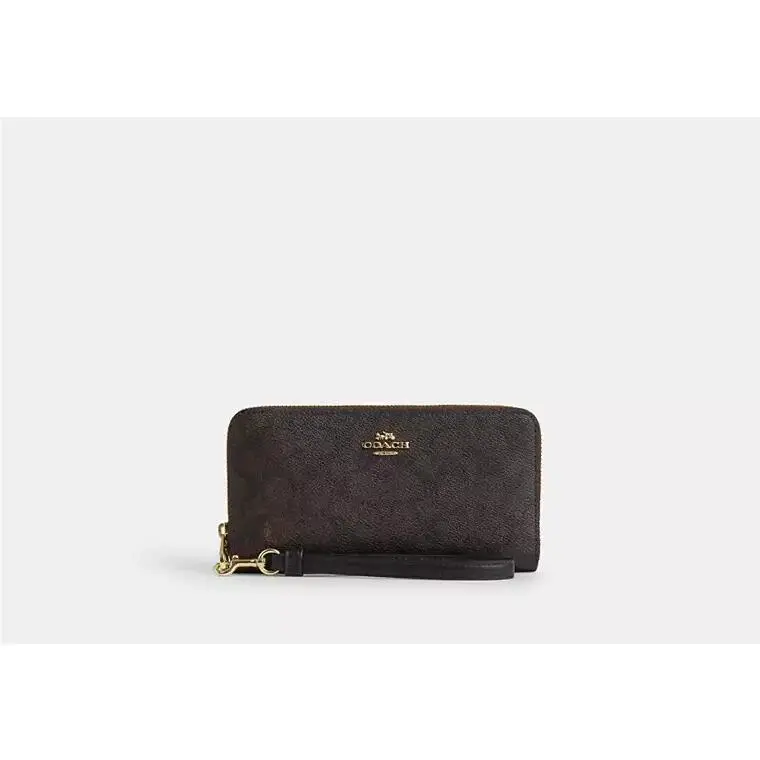 Long Zip Around Wallet with Strap CW778 GOLD/WALNUT/BLACK by Coach