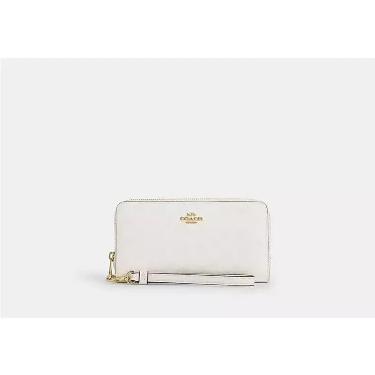 Long Zip Around Wallet with Strap CW778 GOLD/WHITE/CHALK by Coach