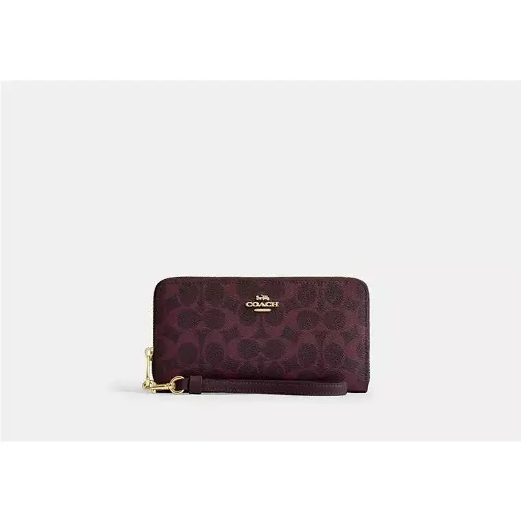 Long Zip Around Wallet with Strap CW778 SIGNATURE CANVAS/GOLD/BLACK CURRANT by Coach