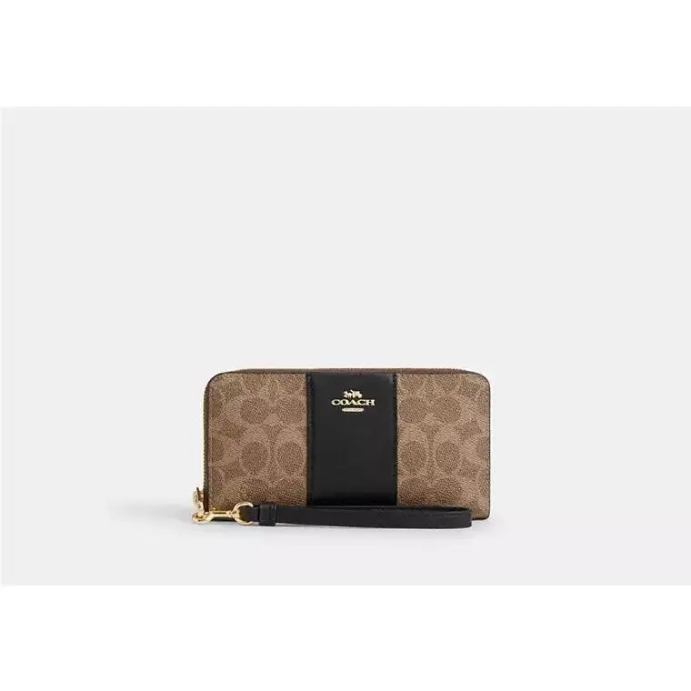Long Zip Around Wallet with Strap CW947 GOLD/TAN/BLACK by Coach