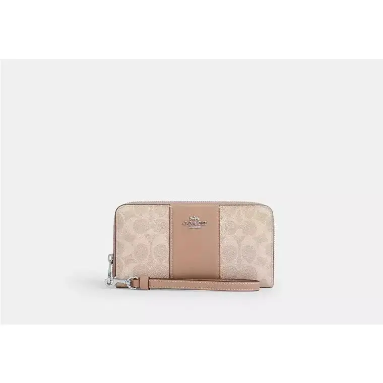 Long Zip Around Wallet with Strap CW947 SILVER/SAND/TAUPE by Coach