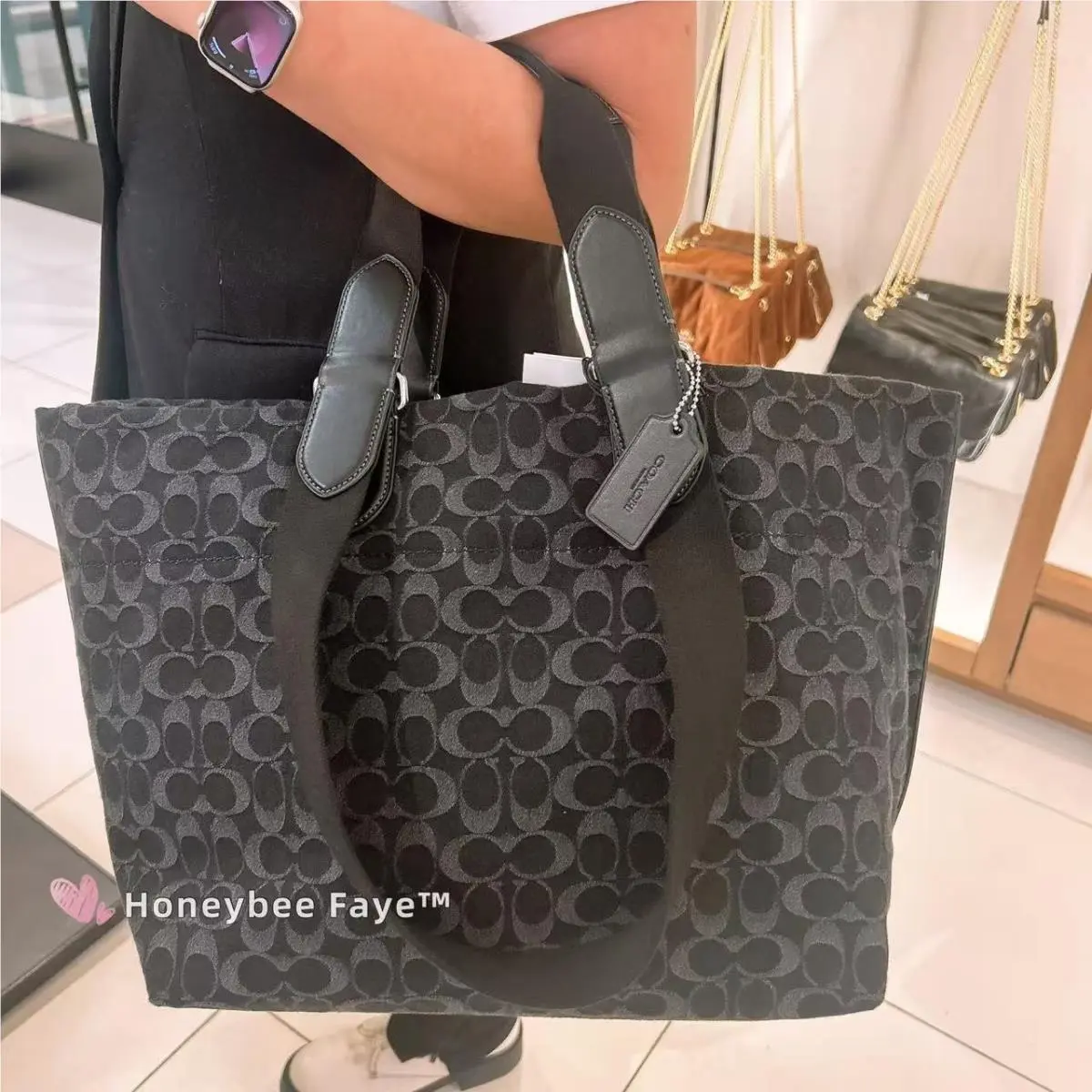 Men`s Small Tour Tote Bag In Signature Denim CDF24/CDC48/CDQ74 CDC48 Silver/Black by Coach