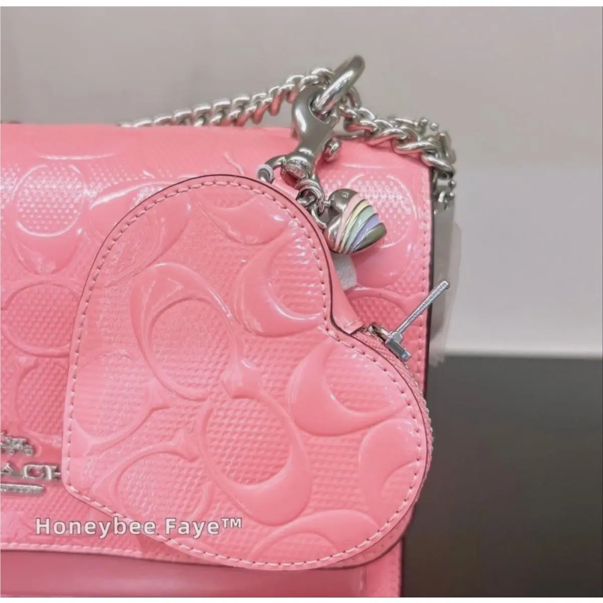 Coach Heart Bag Charm In Signature Leather with Heart Charm NO Bag