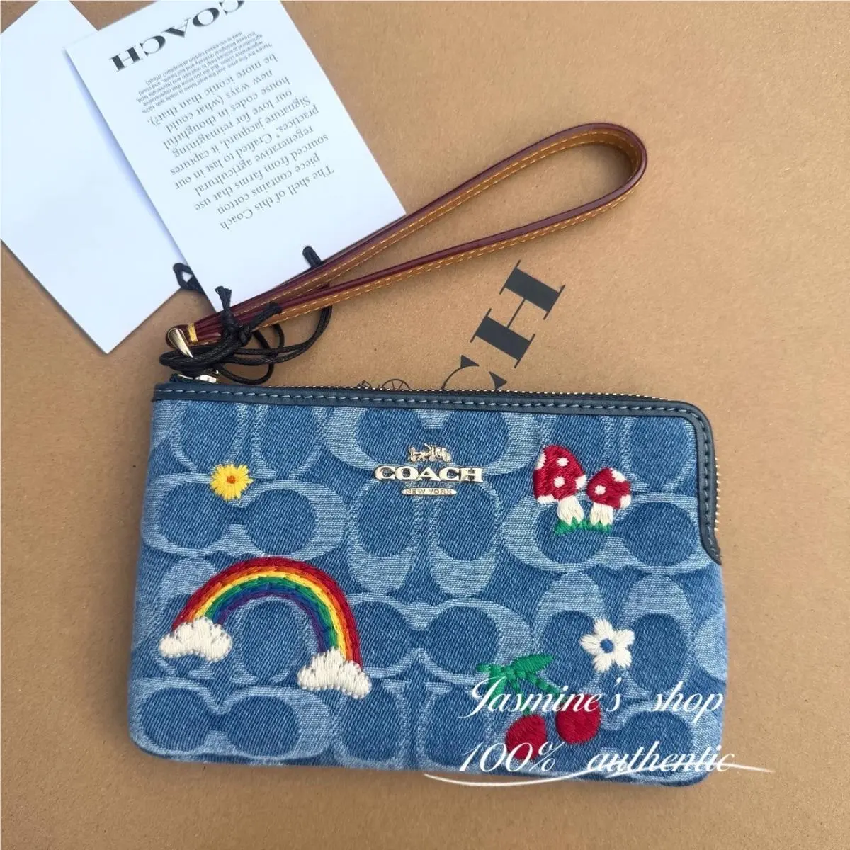 Corner Zip Wristlet In Signature Denim Leather CDF27/CDF26/CDF35 CDF35/Indigo multi by Coach