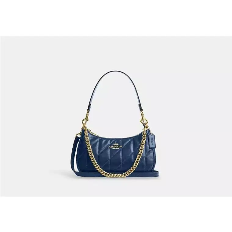 Teri Shoulder Bag CDY83 CRINKLE LEATHER/GOLD/DEEP BLUE by Coach