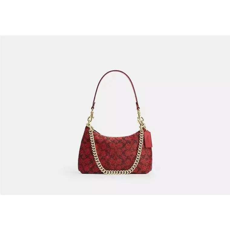 Teri Shoulder Bag CET14 BEADED SIGNATURE/GOLD/CRIMSON by Coach
