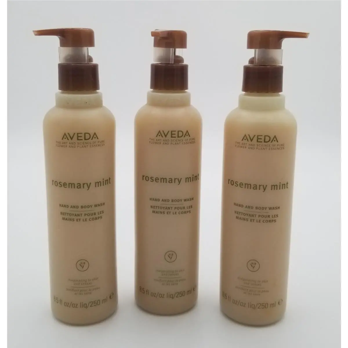 Lot of 3 Aveda Rosemary Mint Hand and Body Wash 8.5 fl oz/250ml Bottles Nos
