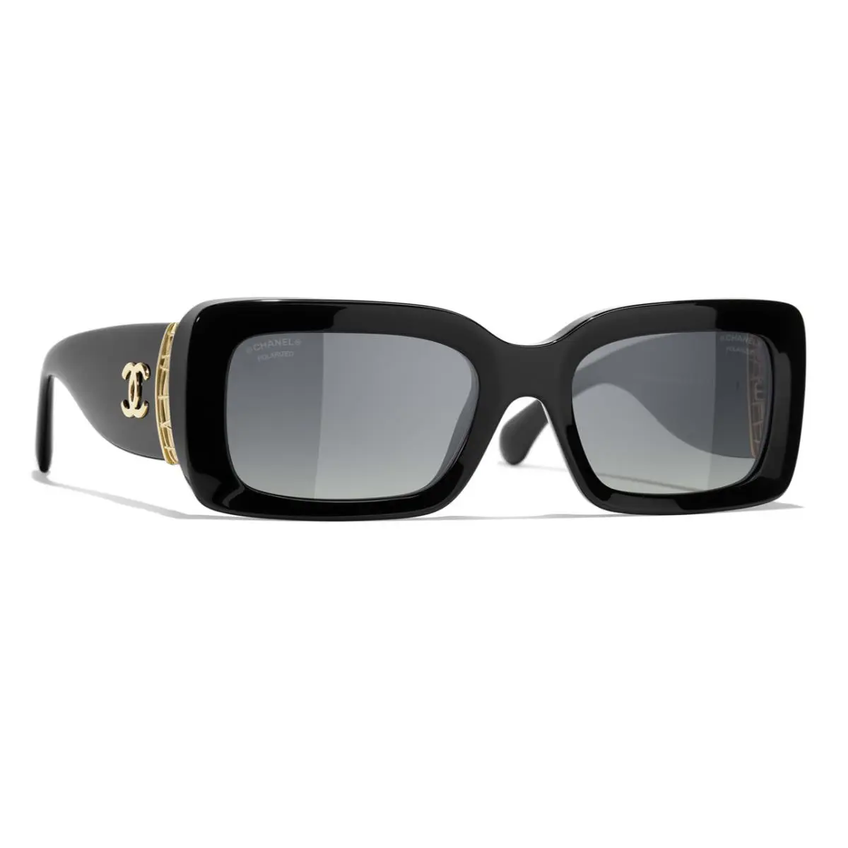 Chanel Sunglasses ch5534 622/S8 Polished Black Gold Jewel Tweed Polarized 10/5