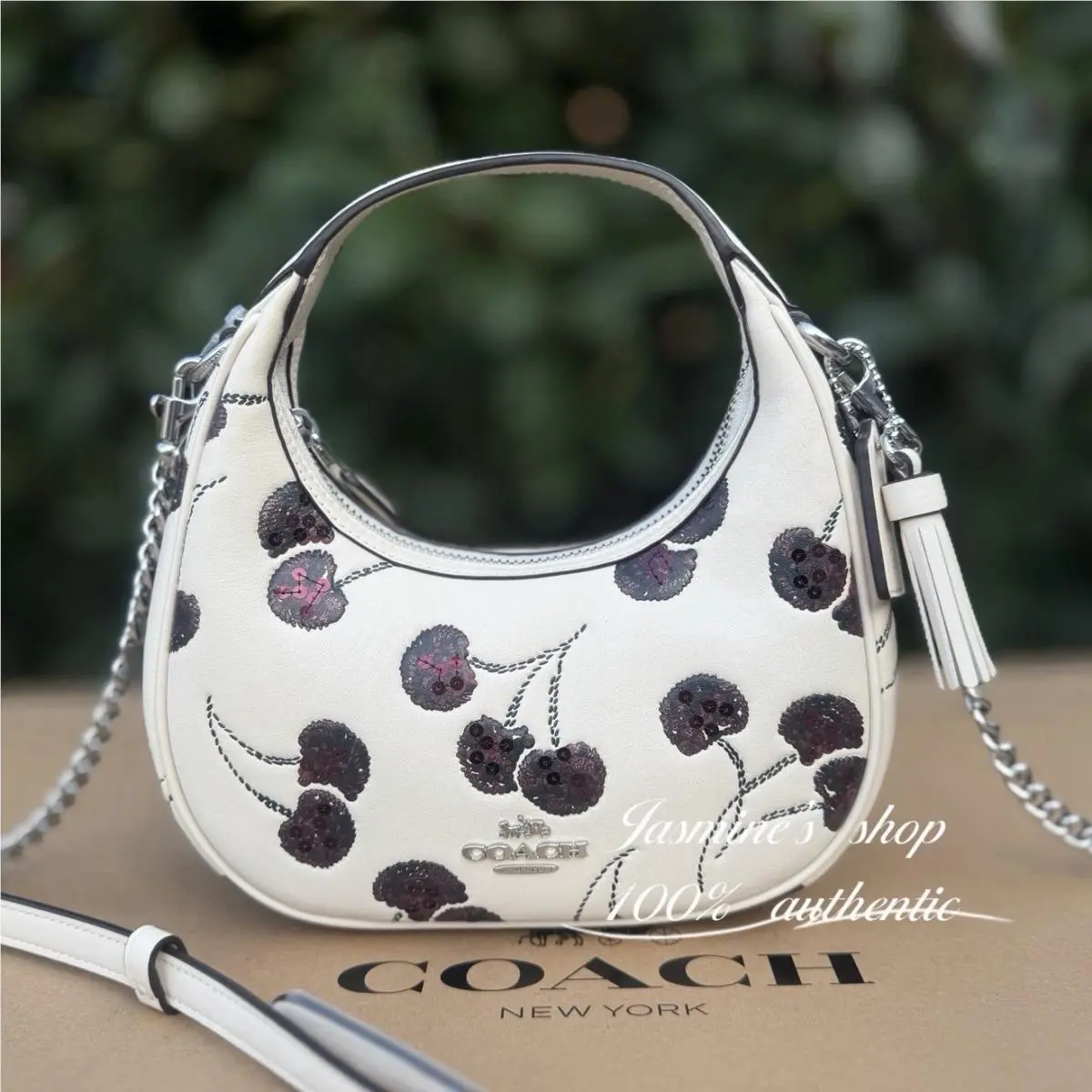 Coach Leather Carmen Mini Chain Crossbody Bag Cherry Print CCZ22