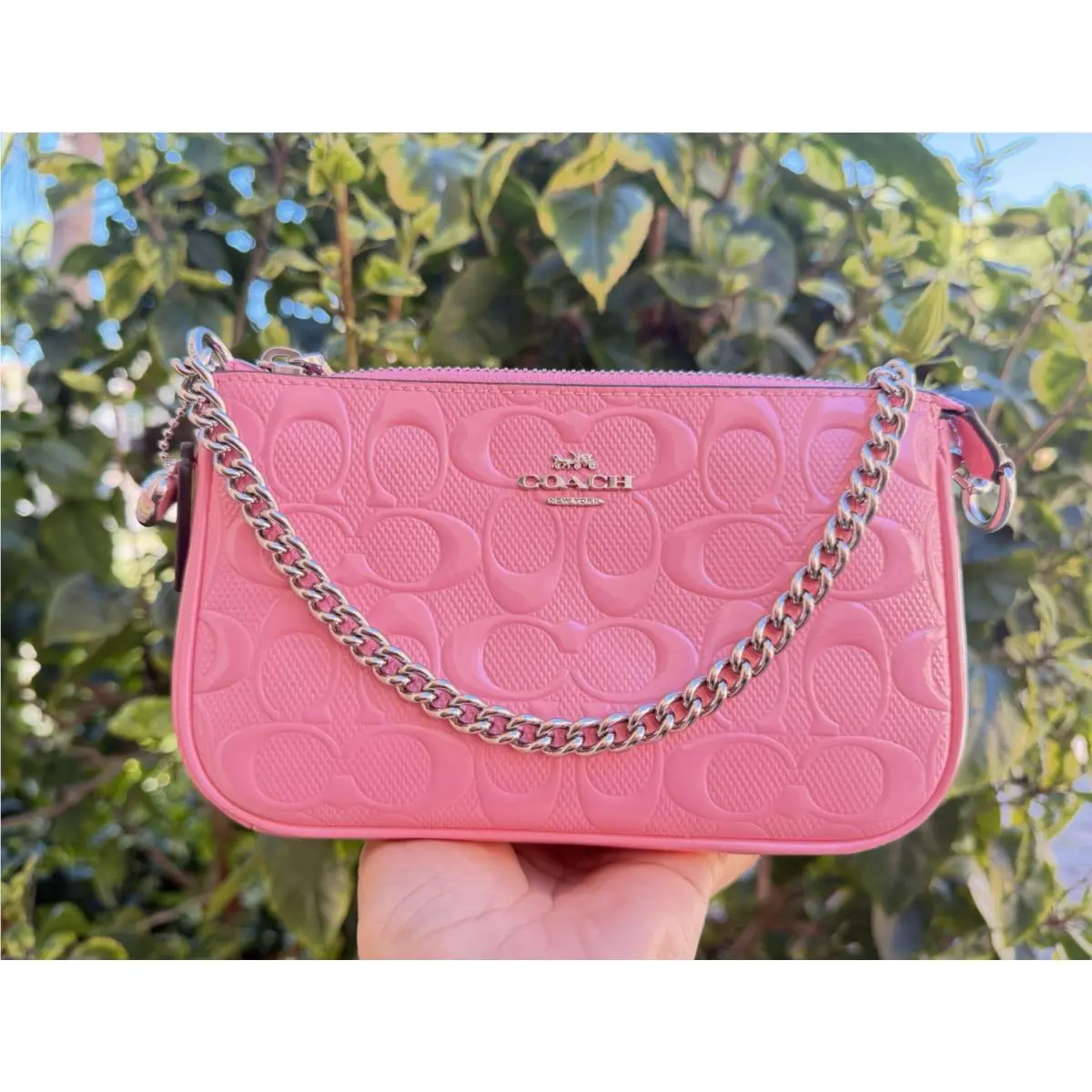 Coach Nolita 19 In Signature Leather with Heart Charm Clutch Wristlet CCZ27 Pink