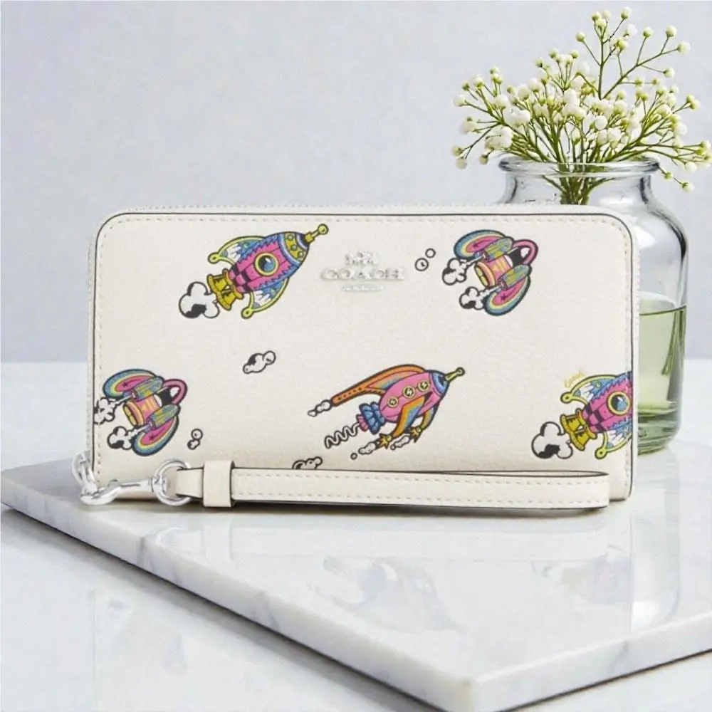 Cosmic Coach Long Zip Around Leather Wallet with Rocket Print CW486