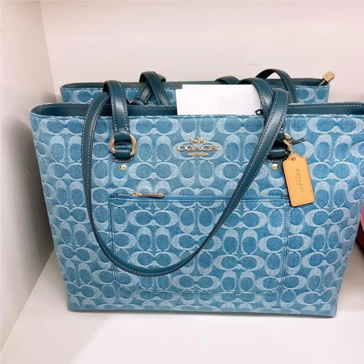 CDB88 Station Tote Bag In Signature Denim Gold/indigo by Coach