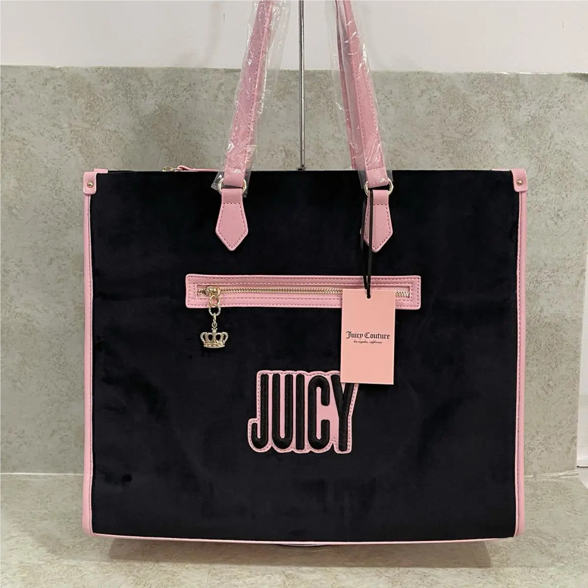 Juicy Couture On The Right Track Tote Bag Black/pink Velvet/leather