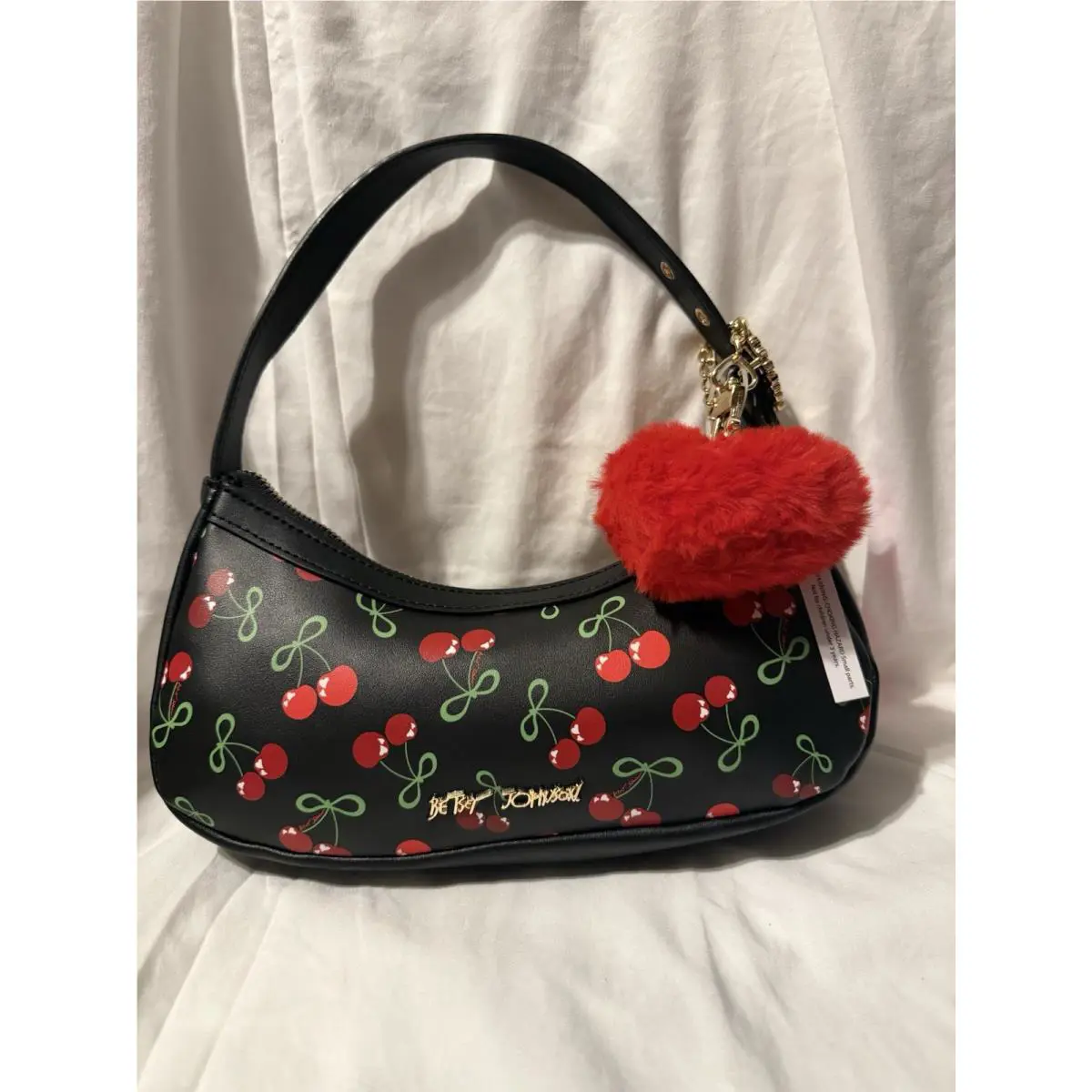Juicy Couture Handbag Purse Black W/cherries and Heart Bag Charm