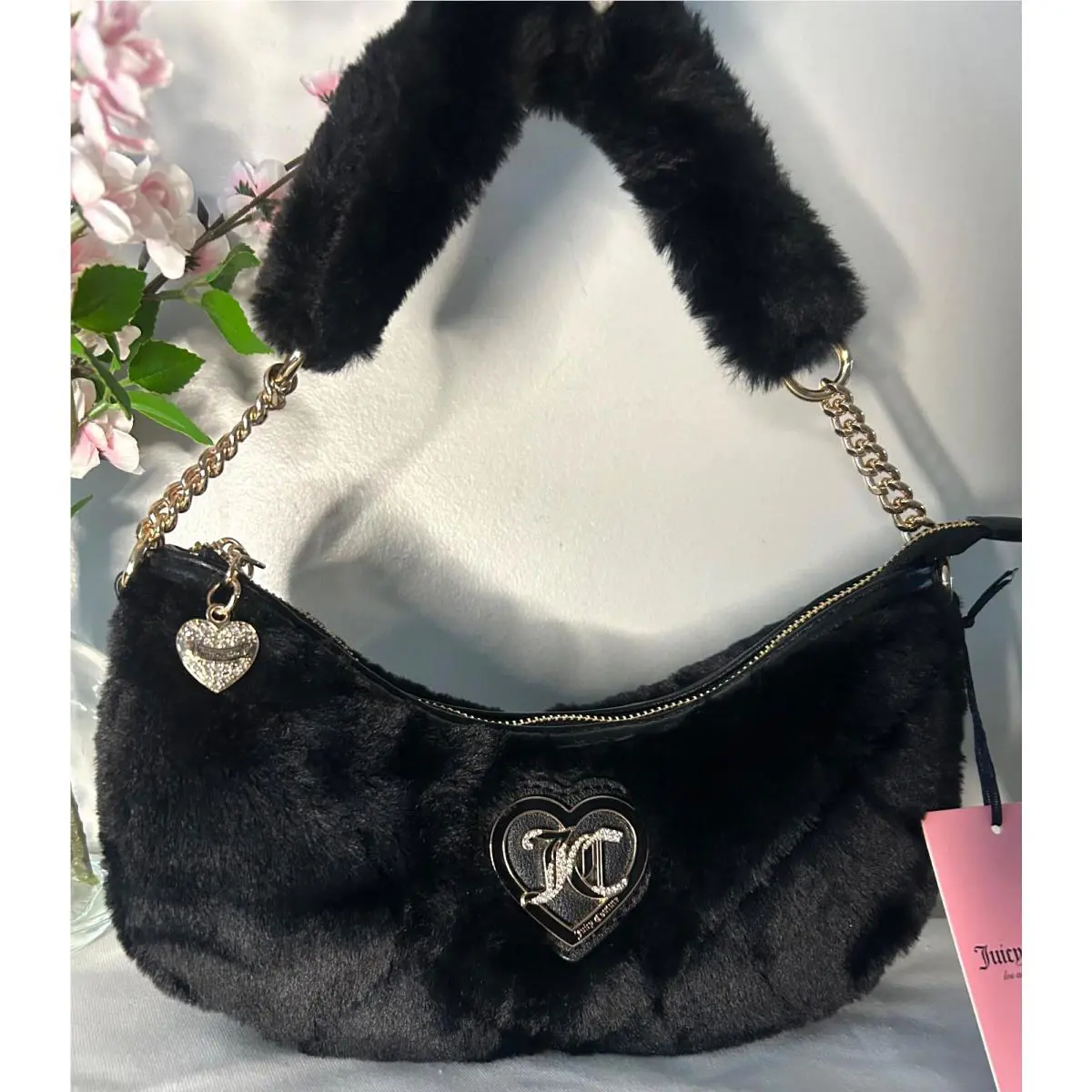 Juicy Couture Fur Lets Get Cozy Shoulder Bag Black
