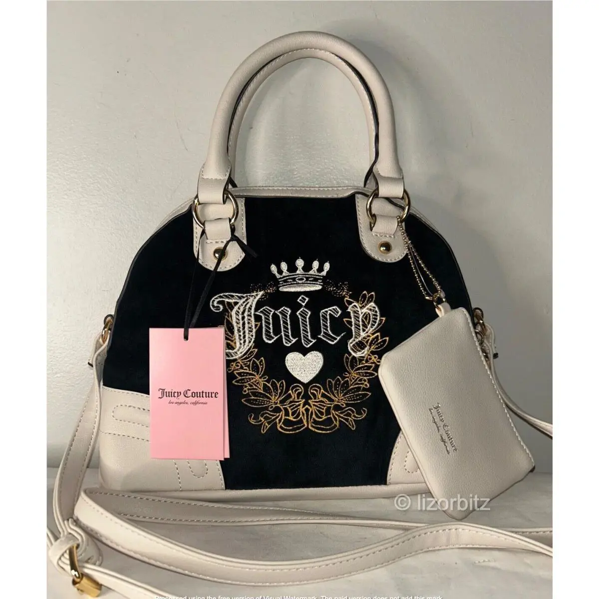 Juicy Couture Heritage Logo Velour Satchel Bag Black/crystal