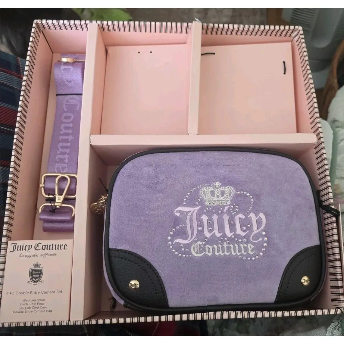 Juicy Couture Gift Set Double Entry Camera Bag with Strap Lavender