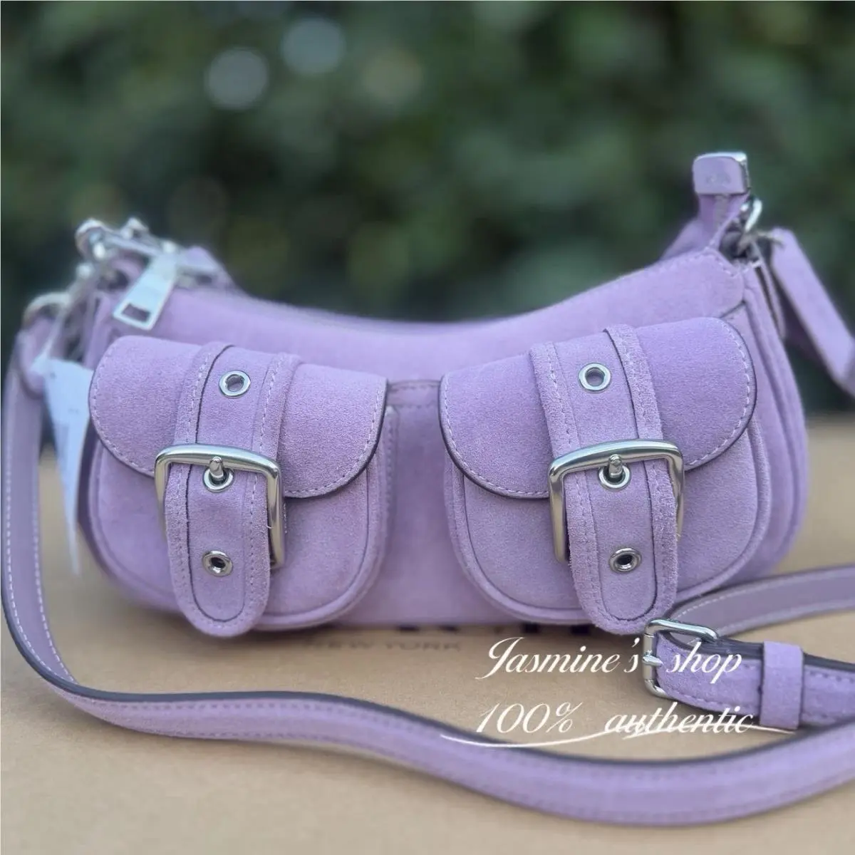 Coach Ashton Bag Shoulder CDA95 Silver/light Violet Suede Smooth Leather