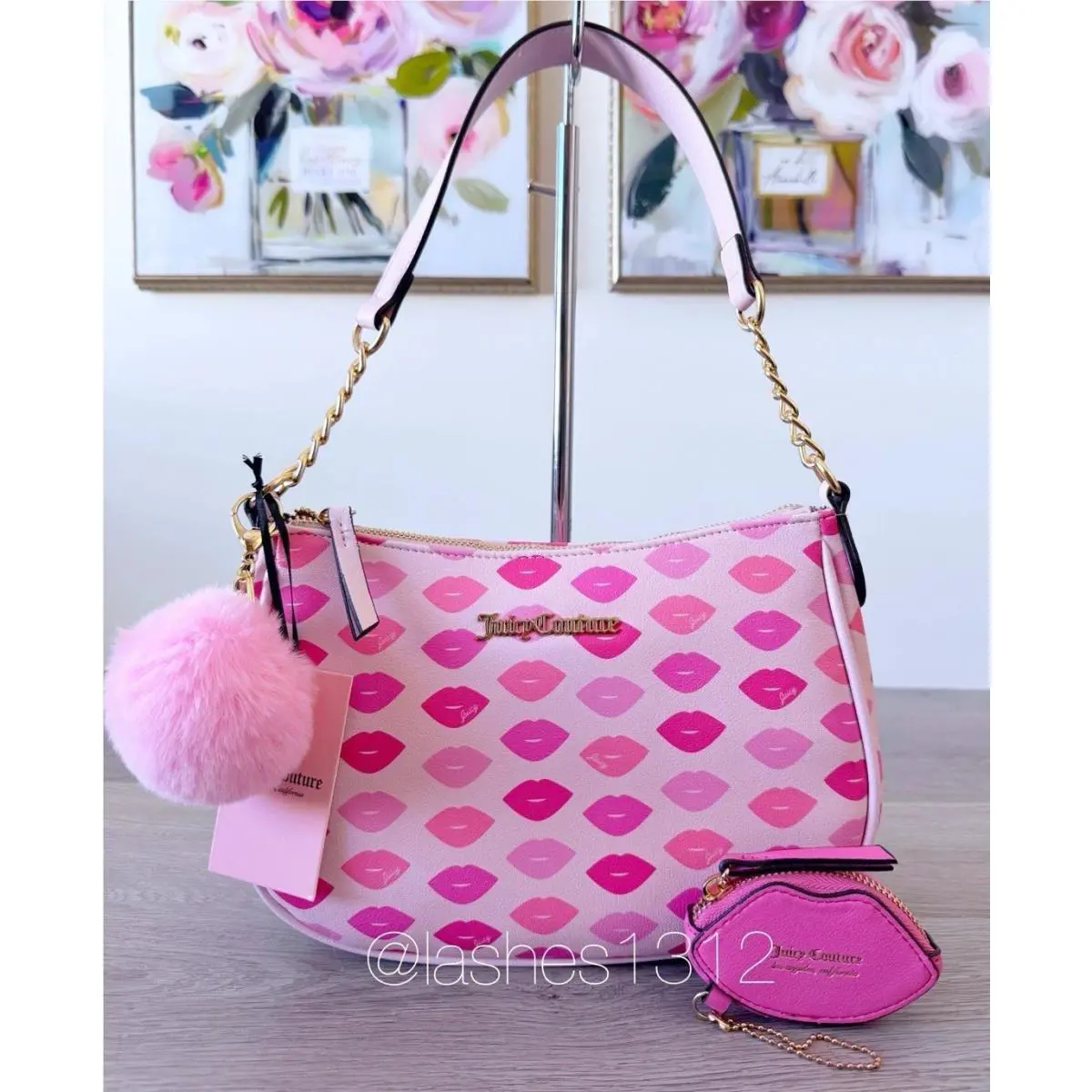 Juicy Couture Purse with a Kiss Shoulder Bag - Pink Lips