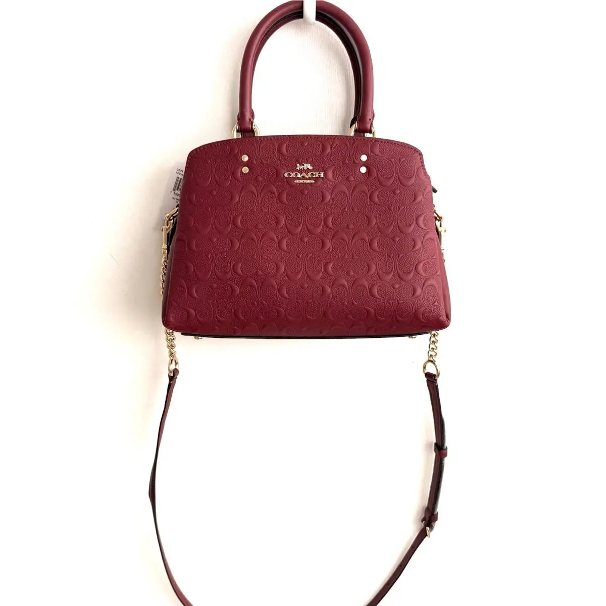 Coach Mini Lillie Carryall Satchel Embossed Signature Leather C7278 Red