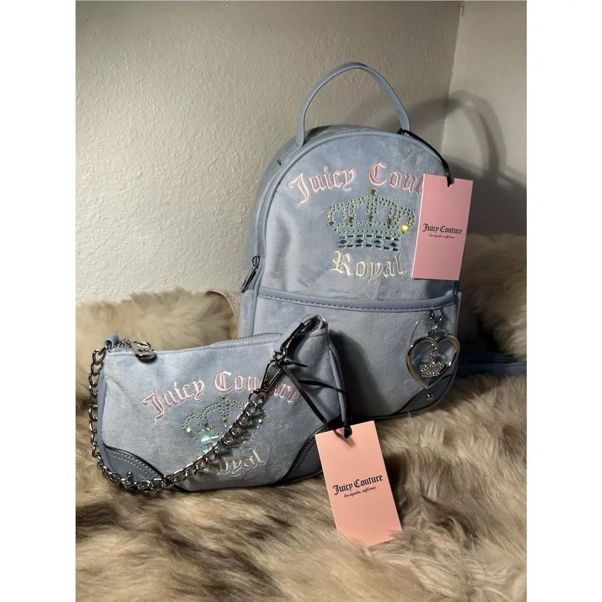 Juicy Couture Kingdom Medium Backpack Convertible Wristlet Set -dusty Blue