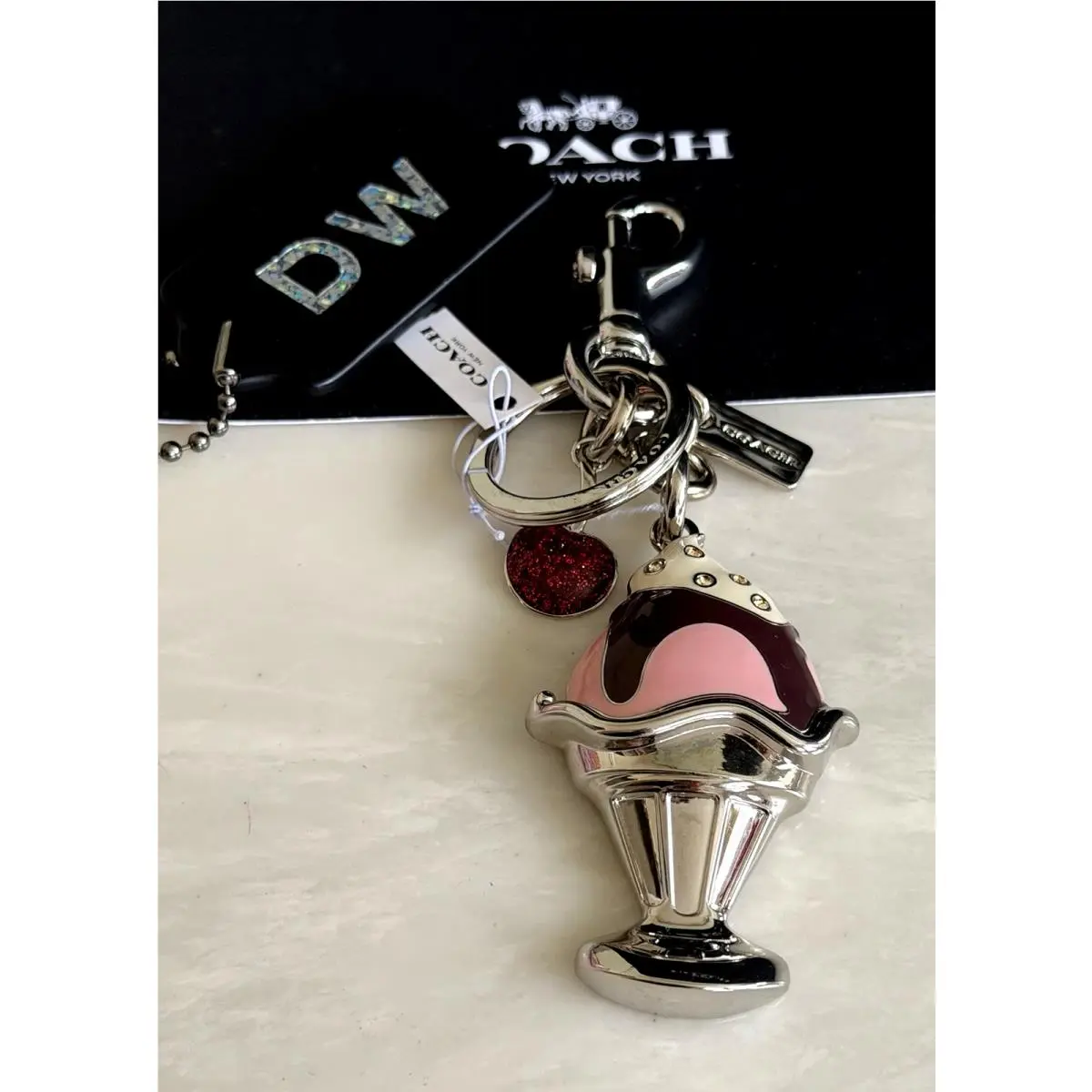 Coach 1941 Retro Ice Cream Sundae Bag Charm Keyring Fob Pink/multi F26576