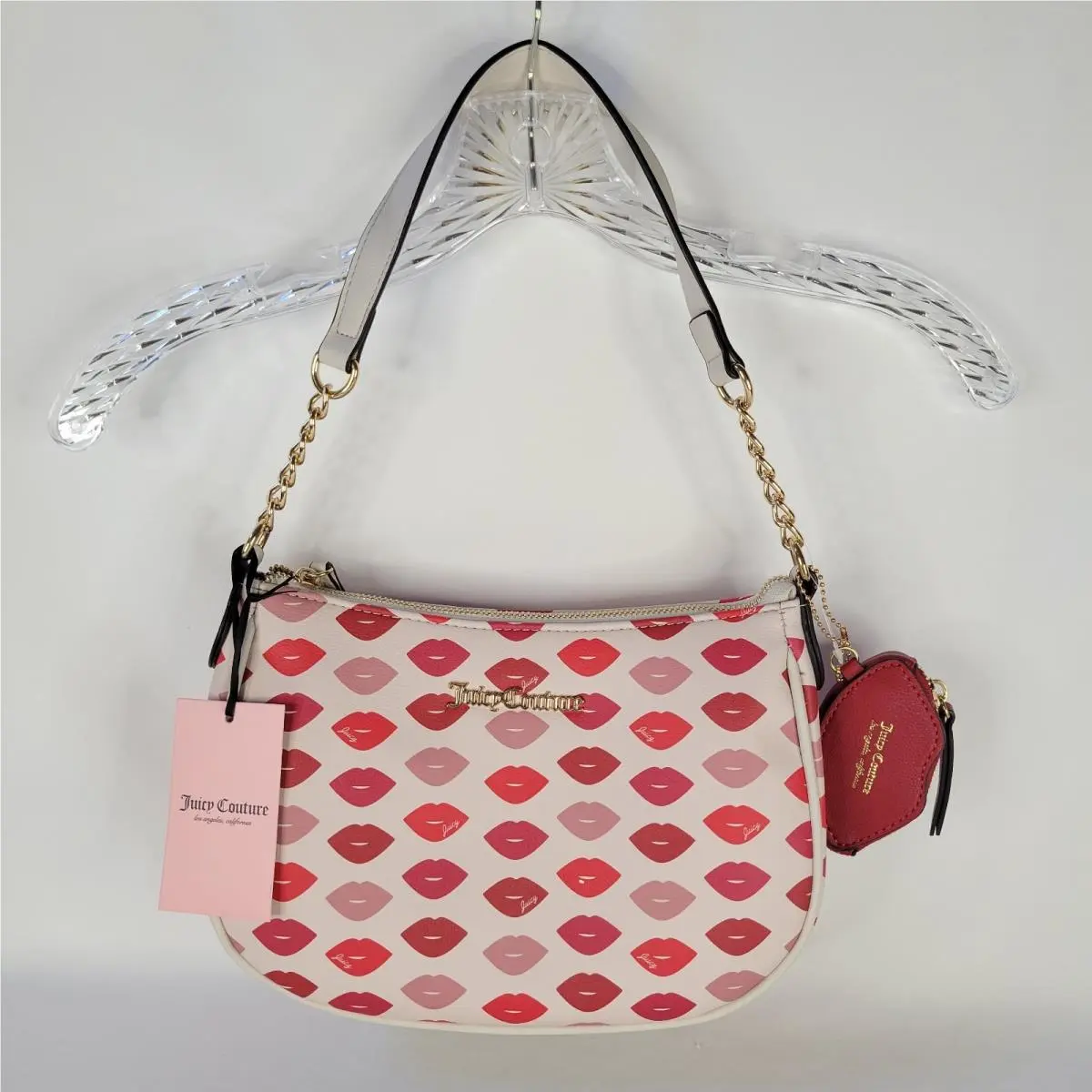 Viral Juicy Couture Kiss Hobo Bag Red Lips Coin Purse Charm Crystal Pink