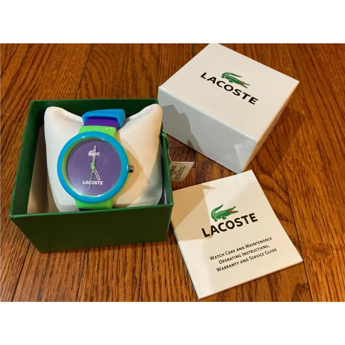 New/box Lacoste Goa Color Block Unisex Watch Aqua Neon Green Purple