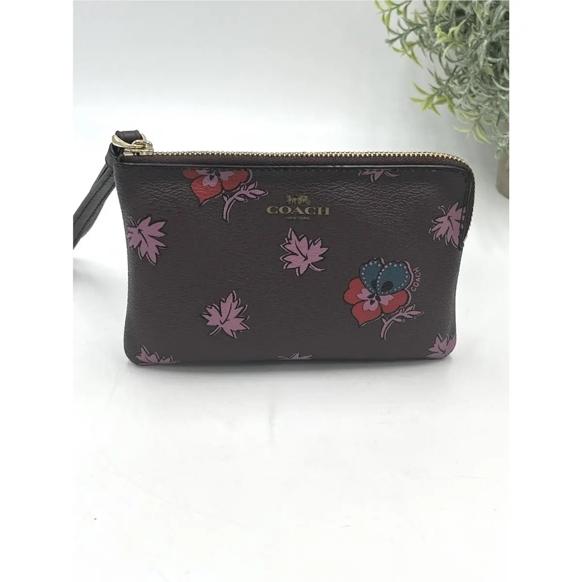 Coach Wildflower Print Dk Lt Purple Wristlet Wallet F12521 Limited Edition