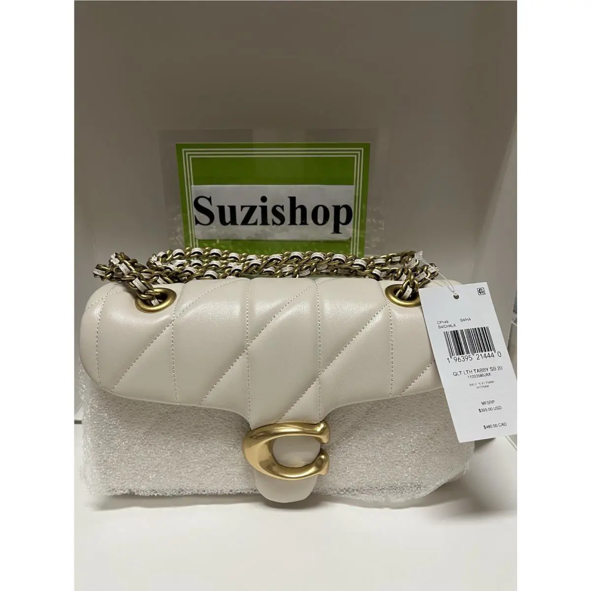Coach Tabby Puffy Quilted Chain Shoulder Bag 20 Chalk White CP149