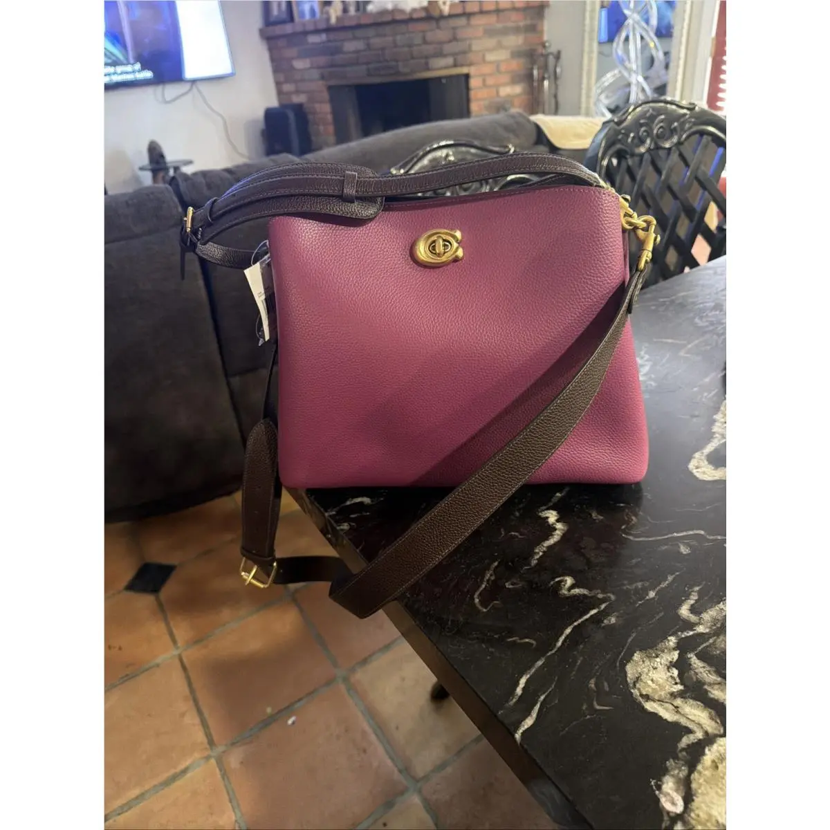 Coach CA096 Willow Shoulder/crossbody Bag Deep Plum Pebble Leather