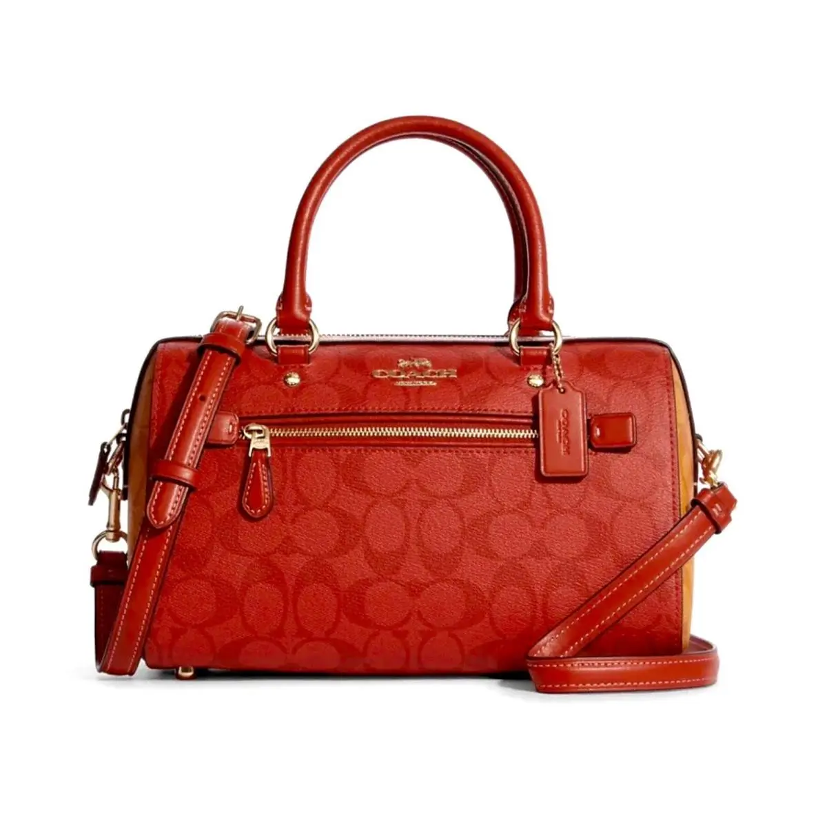 Coach Rowan Satchel In Block Signature Canvas Im/miami Red Multi CA152