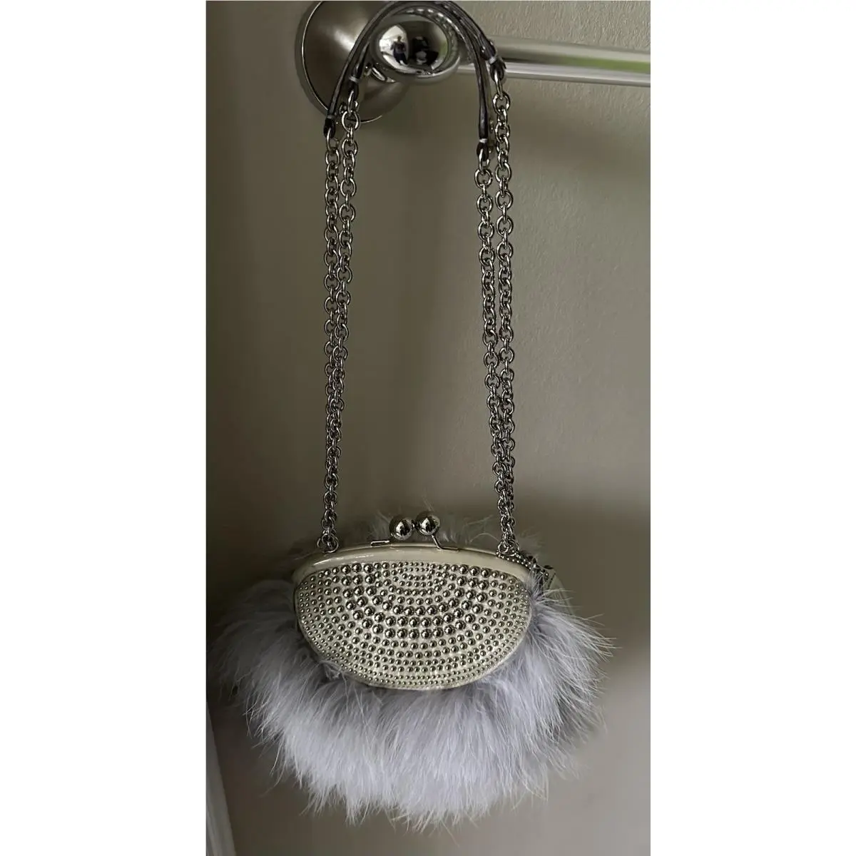 Coach Ltd Poppy Studded Feather Frame Kisslock Satchel Light Gray 21207