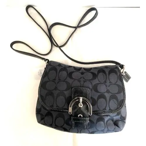 Coach 45623 Soho Black Signature Flap Crossbody Shoulder Bag -msrp