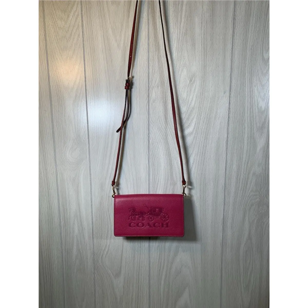 Coach Foldover Clutch Violet Pebble Leather:carriage Snap Shoulder Bag C5887