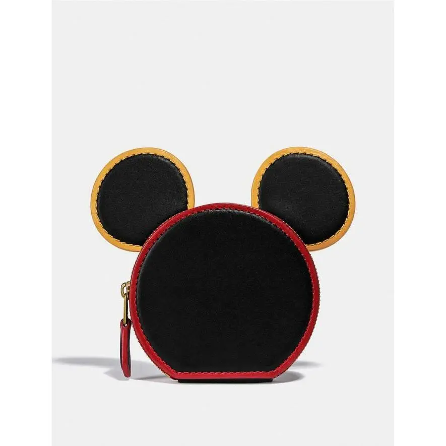 Coach Haring Zip Wallet Disney Mickey Mouse X Coin Case Black Leather Bag