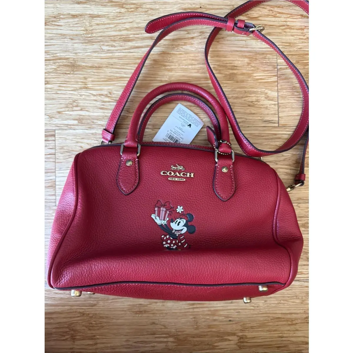 Disney X Coach Leather Rowan Satchel Bag w/ Minnie Mouse Electric Red CM862