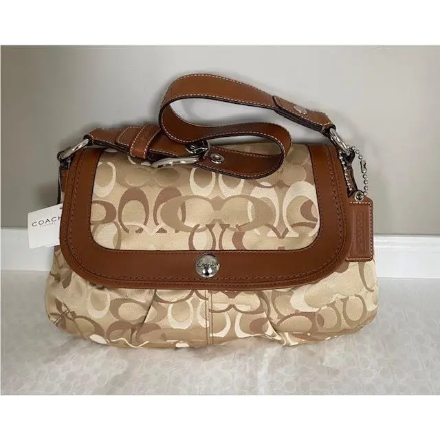 Coach 14490 Soho Pleated Khaki Op-art Signature Flap Satchel Purse-msrp