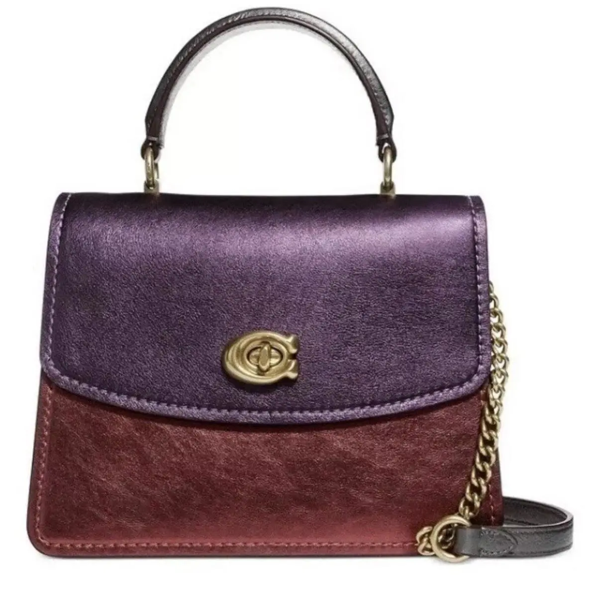 Coach 87996 Parker Smooth Metallic Colorblock Multi/gold Top Handle Satchel - Exterior: Multi/Gold