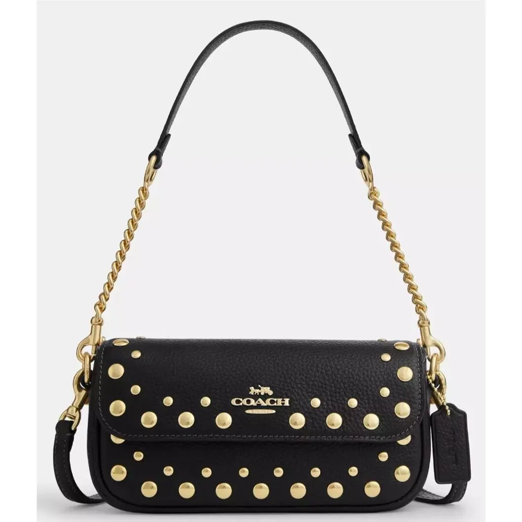 Coach Hailey CAN97 Conv. Chain Shoulder Crossbody Bag W/rivets In Black Gold