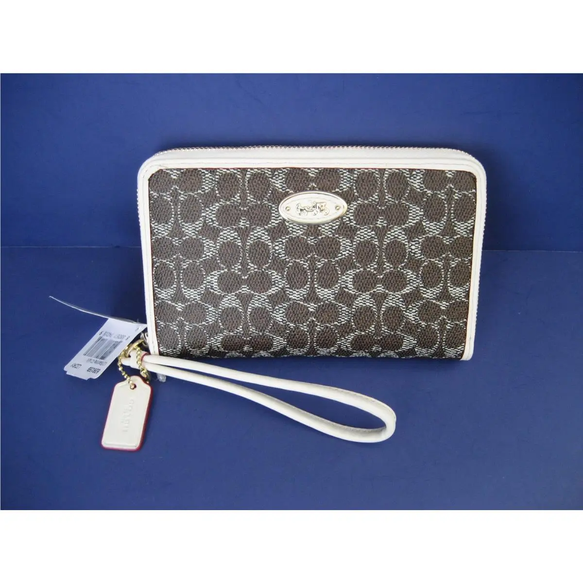 Coach Zip Around Signature Canvas Organizer Universal Case 63915B Saddle Chalk