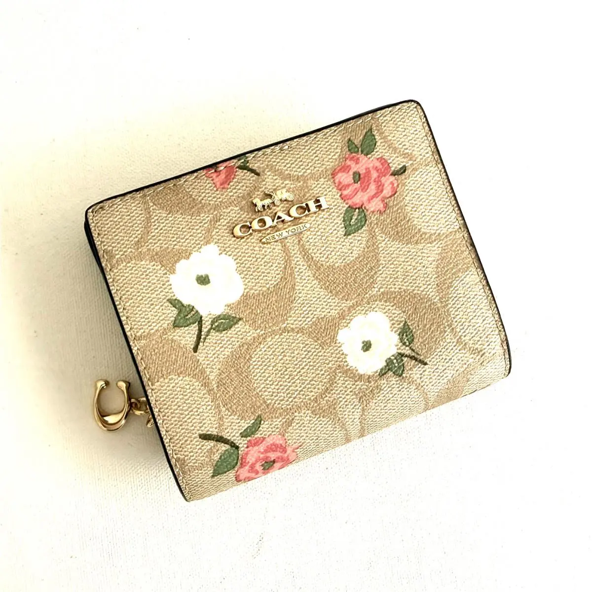 Coach Snap Wallet with Floral Print CR969 Chalk