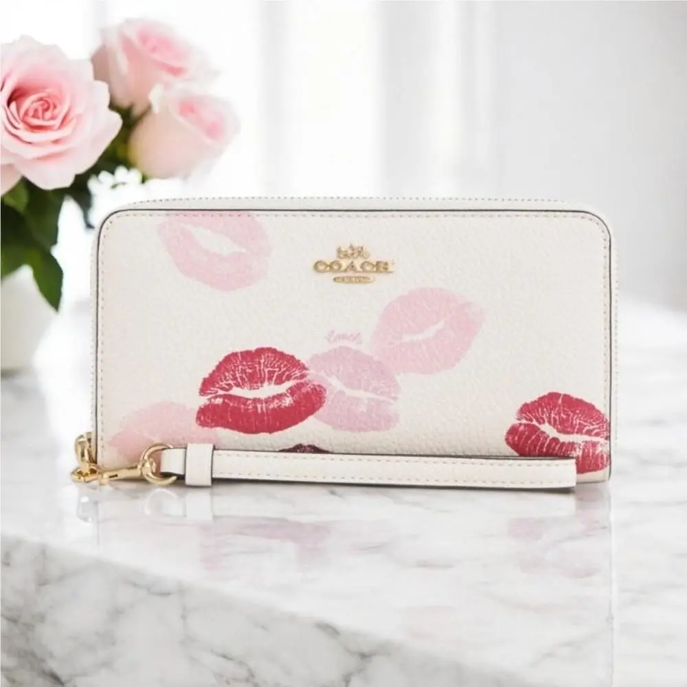 Coach Long Zip Around Wallet in Leather with Lips Print CZ956