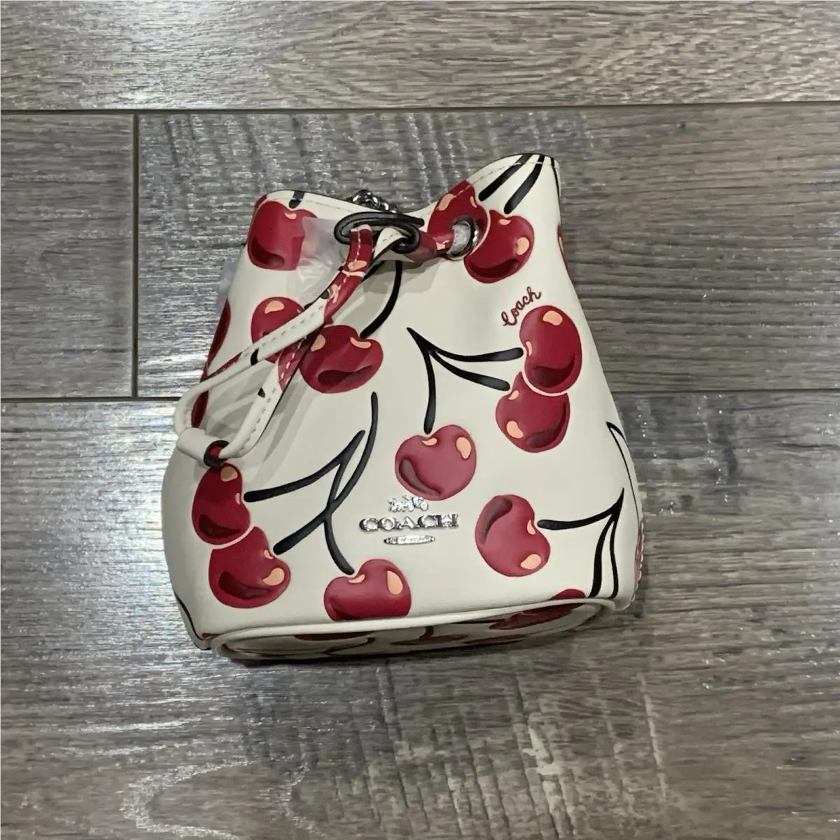Coach Drawstring Wristlet with Cherry Print Chalk CZ030 —